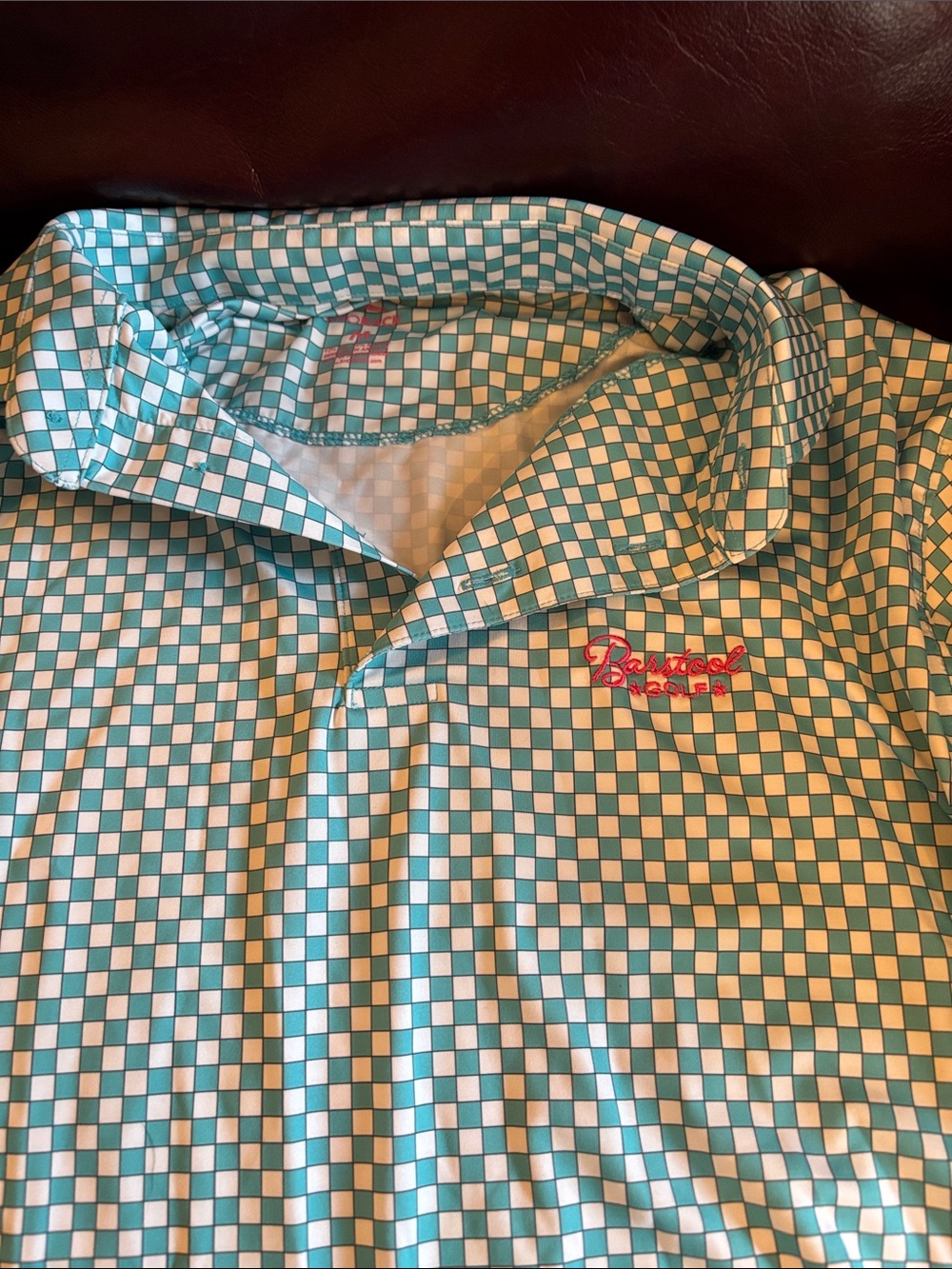 Men’s Rhoback barstool Golf aqua check Polo - Picture 5 of 5